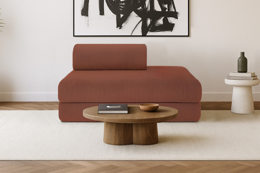 Canapé 2 places convertible et modulable - Velours côtelé Terracotta