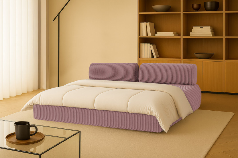 Canapé 3 places convertible et modulable - Velours côtelé XL Rose