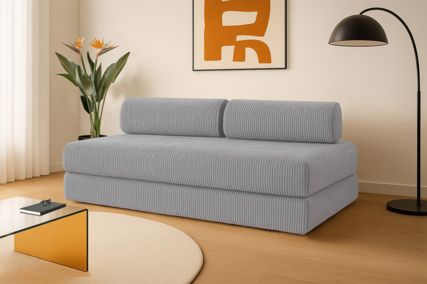 Canapé 3 places convertible et modulable - Velours côtelé Gris clair
