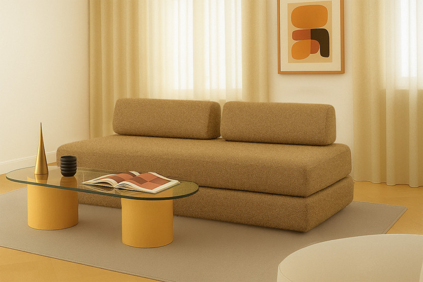 Canapé 3 places convertible et modulable - Tissu tweed Jaune