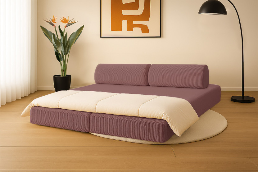 Canapé 3 places convertible et modulable - Velours côtelé Rose