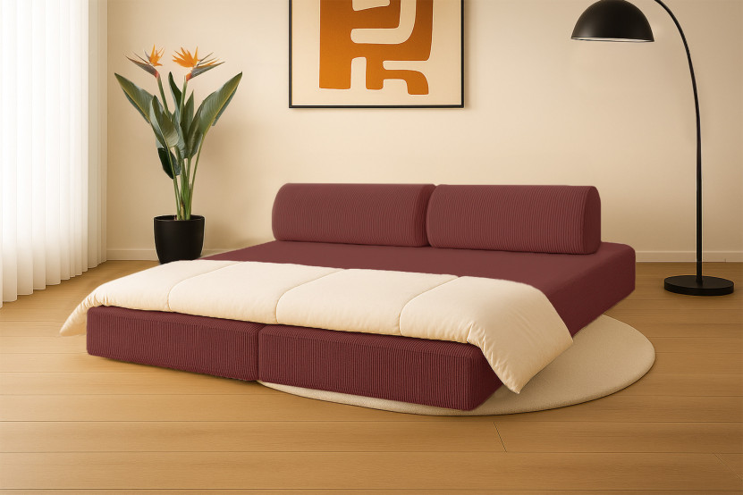 Canapé 3 places convertible et modulable - Velours côtelé Rouge