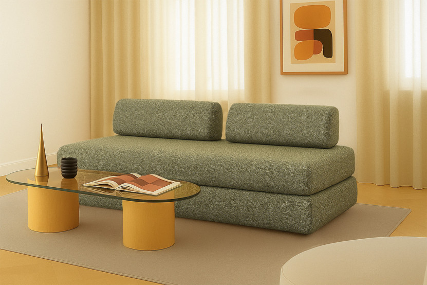 Canapé 3 places convertible et modulable - Tissu tweed Vert