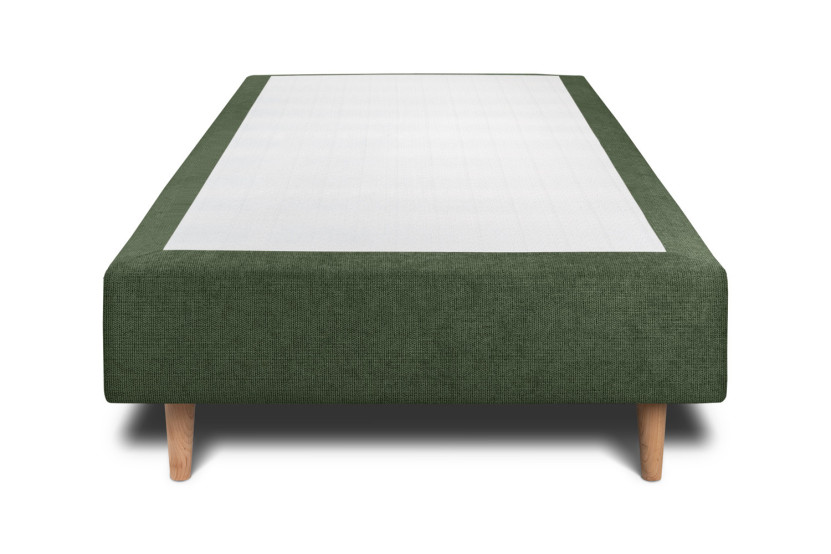 Lit 90x200 cm - Sommier tapissier H35 cm + tête de lit tapissée - Tissu Toile natté Vert Kaki