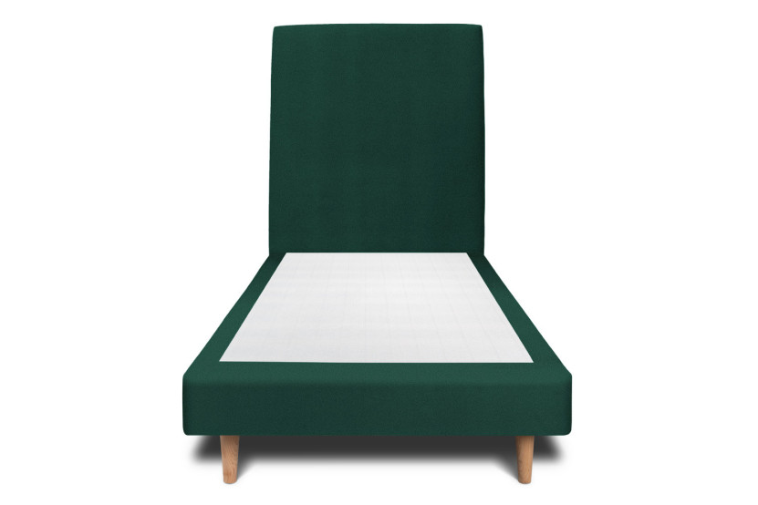 Lit 90x200 cm - Sommier tapissier H29 cm + tête de lit tapissée - Tissu Velours Vert