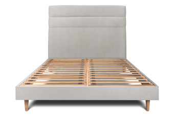 Lit 180x200 cm - Sommier à lattes H29 cm + tête de lit à lignes - Tissu Velours Gris Clair