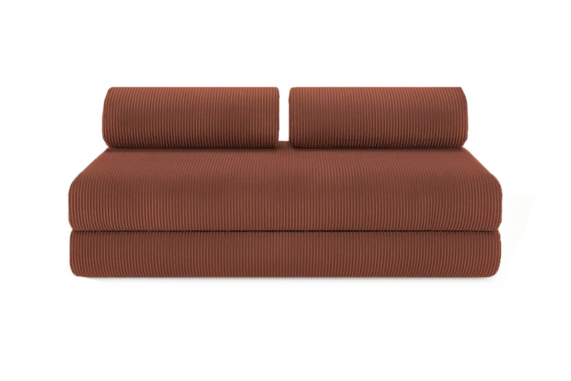 Canapé d'angle 6 places - 3 modules convertibles : Canapé 3 places + Fauteuil + Pouf - Velours côtelé Terracotta