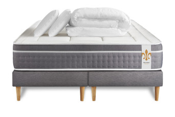Pack lit complet 180x200 cm - Matelas + 2 Sommiers Gris + 2 oreillers + Couette - Trente