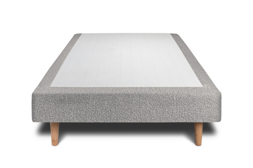 Lit 90x190 cm - Sommier tapissier H29 cm + tête de lit capitonnée - Tissu Bouclette Gris