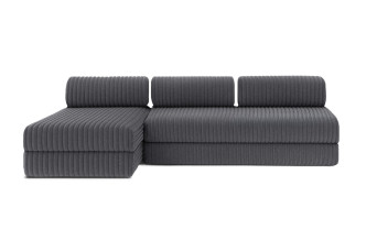 Canapé d'angle 6 places - 2 modules convertibles : Canapé 3 places + Méridienne - Velours côtelé XL Gris