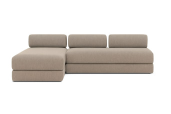 Canapé d'angle 6 places - 2 modules convertibles : Canapé 3 places + Méridienne - Tissu lisse Taupe