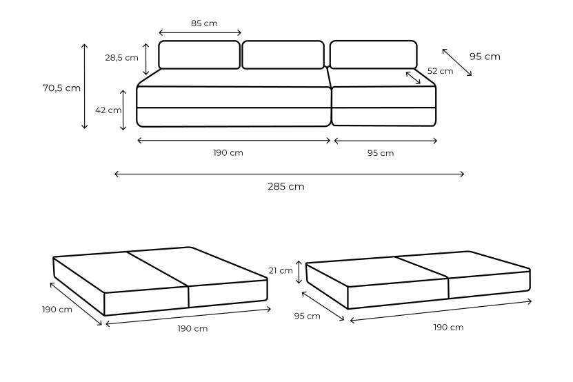 Canapé 4 places - 2 modules convertibles : Canapé 3 places + Fauteuil - Velours côtelé XL Blanc