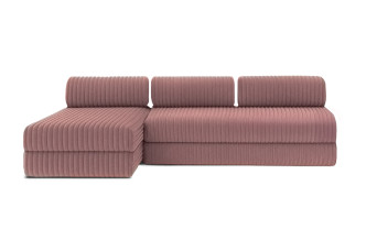 Canapé d'angle 6 places - 2 modules convertibles : Canapé 3 places + Méridienne - Velours côtelé XL Rose