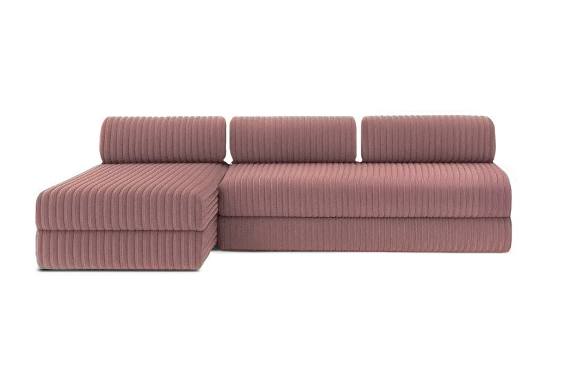 Canapé d'angle 6 places - 2 modules convertibles : Canapé 3 places + Méridienne - Velours côtelé XL Rose