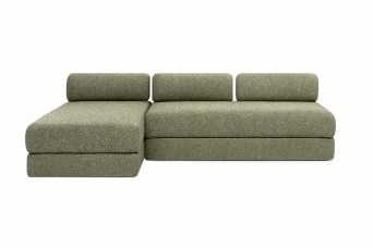 Canapé d'angle 6 places - 2 modules convertibles : Canapé 3 places + Méridienne - Tissu tweed Vert