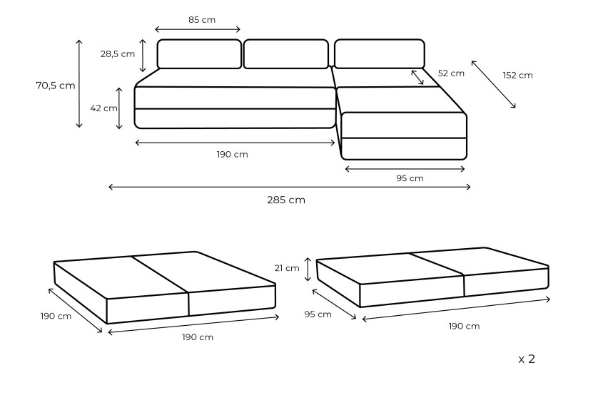 Canapé d'angle 6 places - 3 modules convertibles : Canapé 3 places + Fauteuil + Pouf - Velours côtelé Rose pâle