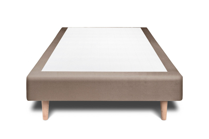 Lit 90x200 cm - Sommier tapissier H29 cm + tête de lit tapissée - Tissu Velours Taupe