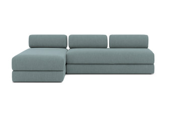 Canapé d'angle 6 places - 2 modules convertibles : Canapé 3 places + Méridienne - Tissu lisse Vert