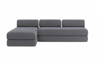 Canapé d'angle 6 places - 2 modules convertibles : Canapé 3 places + Méridienne - Velours côtelé Gris