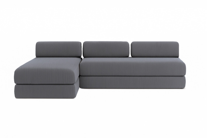 Canapé d'angle 6 places - 2 modules convertibles : Canapé 3 places + Méridienne - Velours côtelé Gris