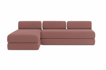 Canapé d'angle 6 places - 2 modules convertibles : Canapé 3 places + Méridienne - Velours côtelé Rose
