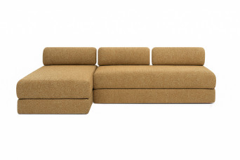 Canapé d'angle 6 places - 2 modules convertibles : Canapé 3 places + Méridienne - Tissu tweed Jaune