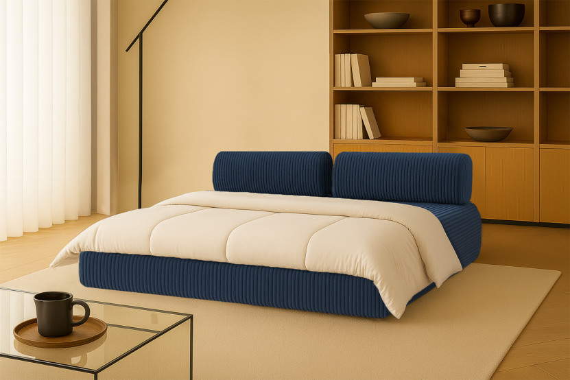 Canapé 3 places convertible et modulable - Velours côtelé XL Bleu