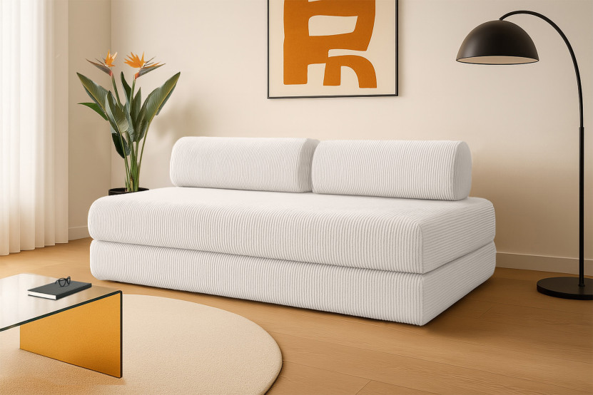 Canapé 3 places convertible et modulable - Velours côtelé Blanc