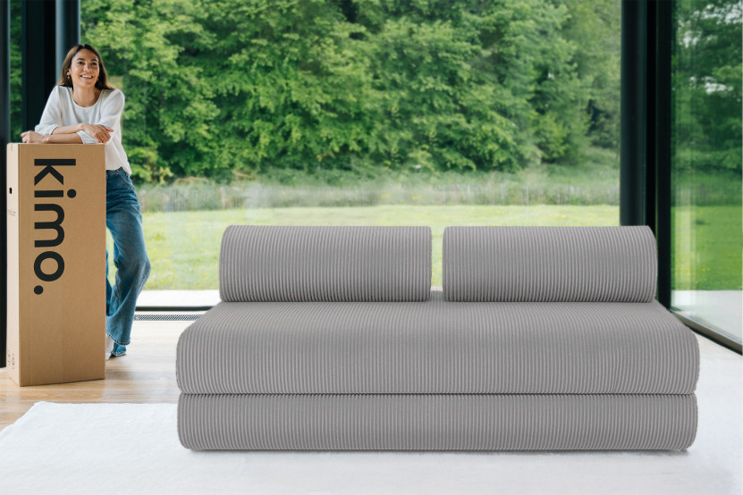 Canapé 3 places convertible et modulable - Velours côtelé Gris clair