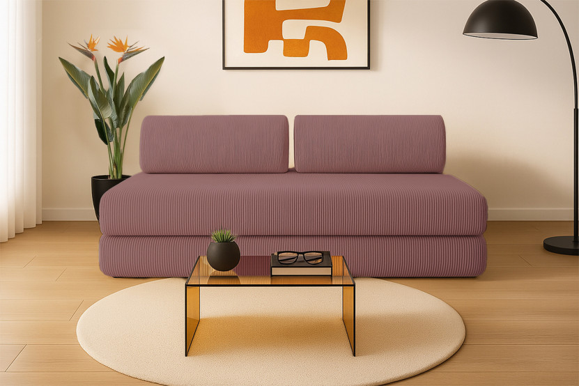 Canapé 3 places convertible et modulable - Velours côtelé Rose