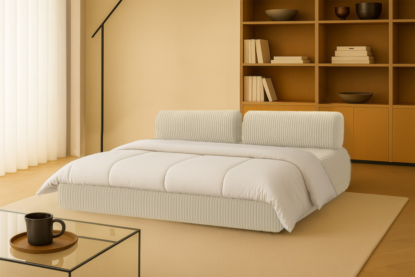 Canapé 3 places convertible et modulable - Velours côtelé XL Beige