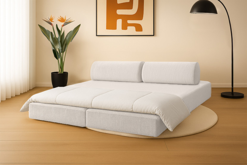 Canapé 3 places convertible et modulable - Velours côtelé Blanc