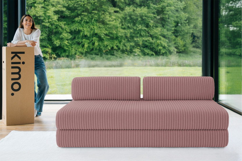 Canapé 3 places convertible et modulable - Velours côtelé XL Rose