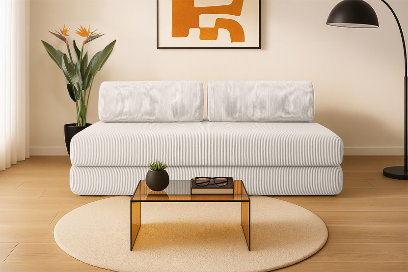 Canapé 3 places convertible et modulable - Velours côtelé Blanc