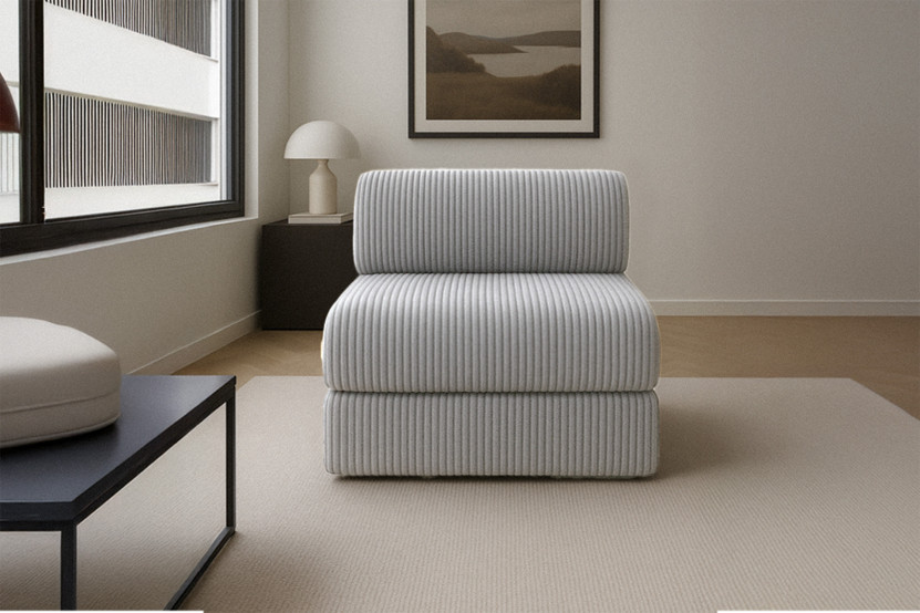 Fauteuil convertible et modulable - Velours côtelé XL Gris clair