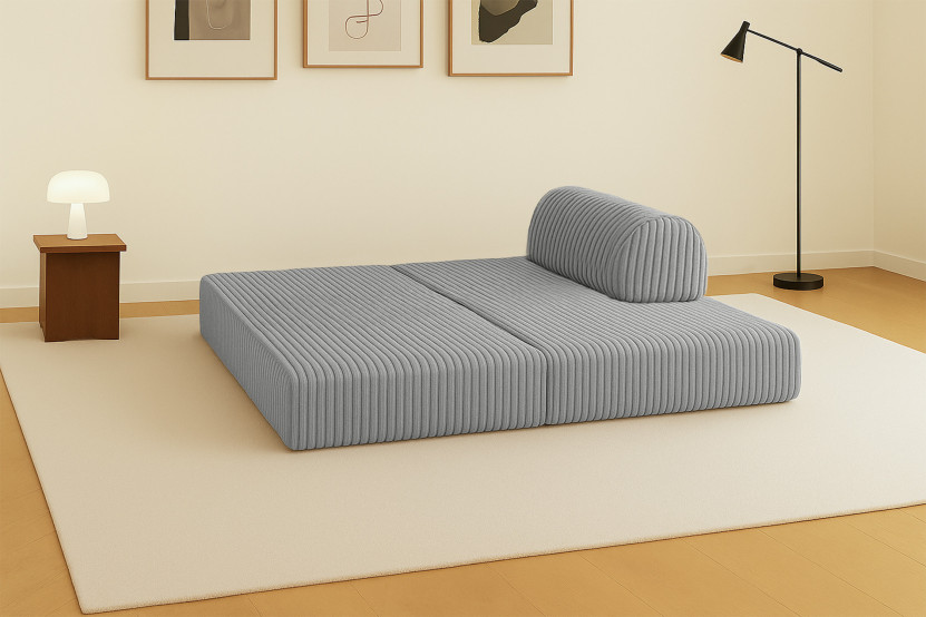 Canapé 2 places convertible et modulable - Velours côtelé XL Gris clair