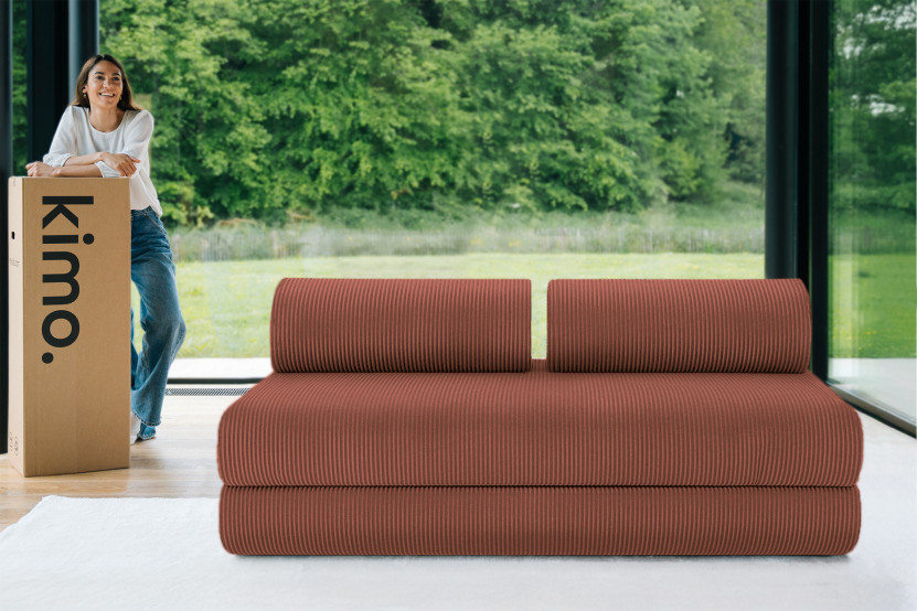 Canapé 3 places convertible et modulable - Velours côtelé Terracotta