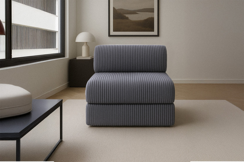 Fauteuil convertible et modulable - Velours côtelé XL Gris