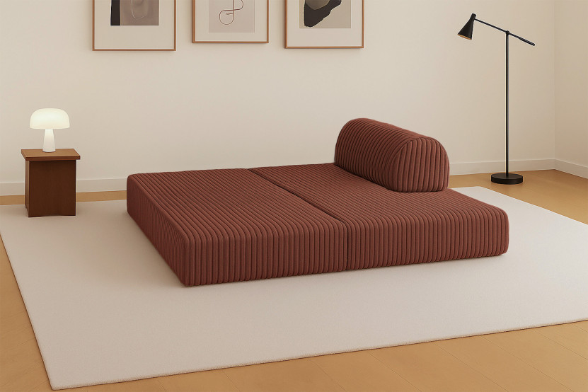 Canapé 2 places convertible et modulable - Velours côtelé XL Terracotta