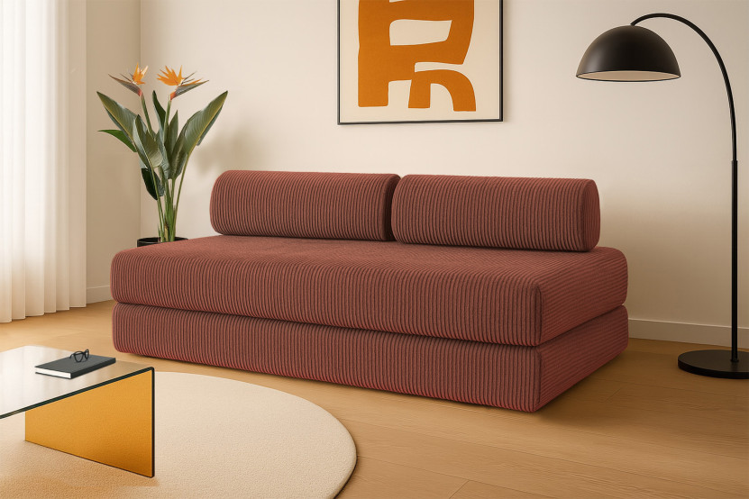 Canapé 3 places convertible et modulable - Velours côtelé Terracotta