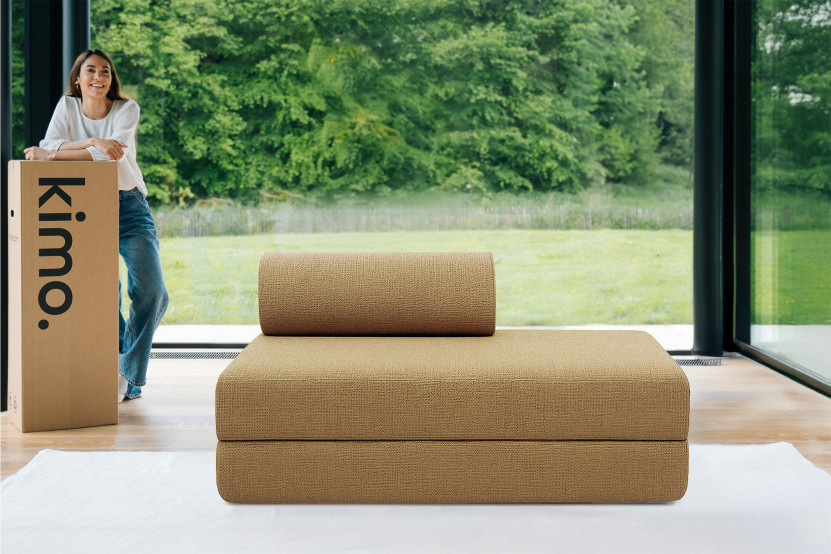 Canapé 2 places convertible et modulable - Tissu tweed Jaune