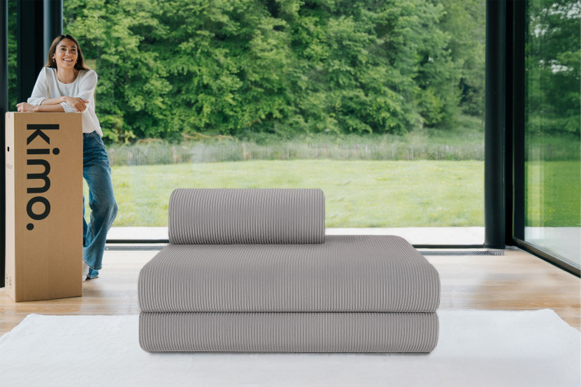 Canapé 2 places convertible et modulable - Velours côtelé Gris clair