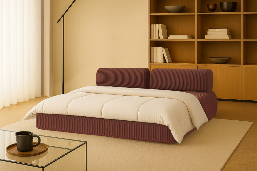 Canapé 3 places convertible et modulable - Velours côtelé XL Terracotta