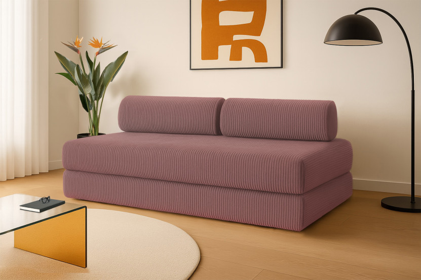 Canapé 3 places convertible et modulable - Velours côtelé Rose