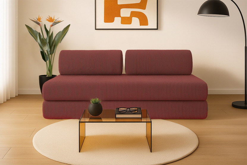 Canapé 3 places convertible et modulable - Velours côtelé Rouge