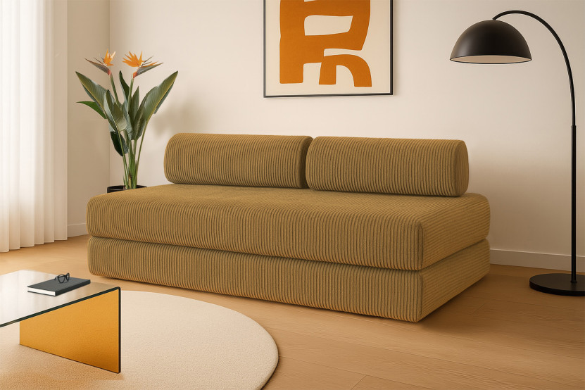 Canapé 3 places convertible et modulable - Velours côtelé Jaune