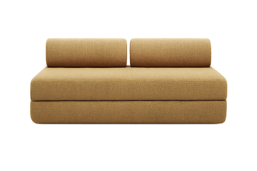 Canapé d'angle 6 places - 3 modules convertibles : Canapé 3 places + Fauteuil + Pouf - Tissu tweed Jaune