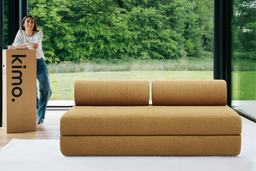 Canapé 3 places convertible et modulable - Tissu tweed Jaune