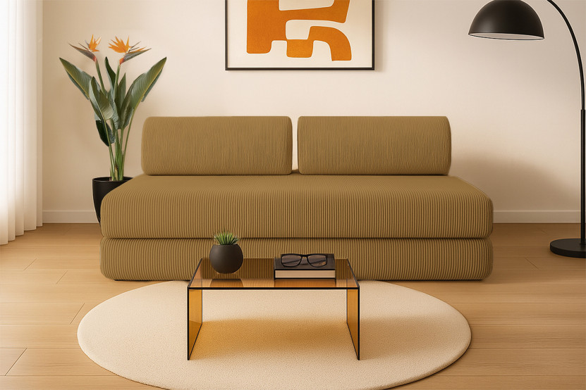 Canapé 3 places convertible et modulable - Velours côtelé Jaune