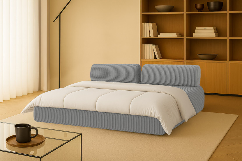 Canapé 3 places convertible et modulable - Velours côtelé XL Gris clair